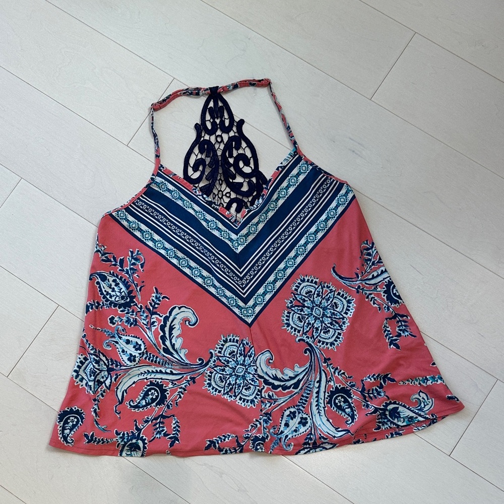 In Bloom Coral and Navy Pajama Top Size Medium